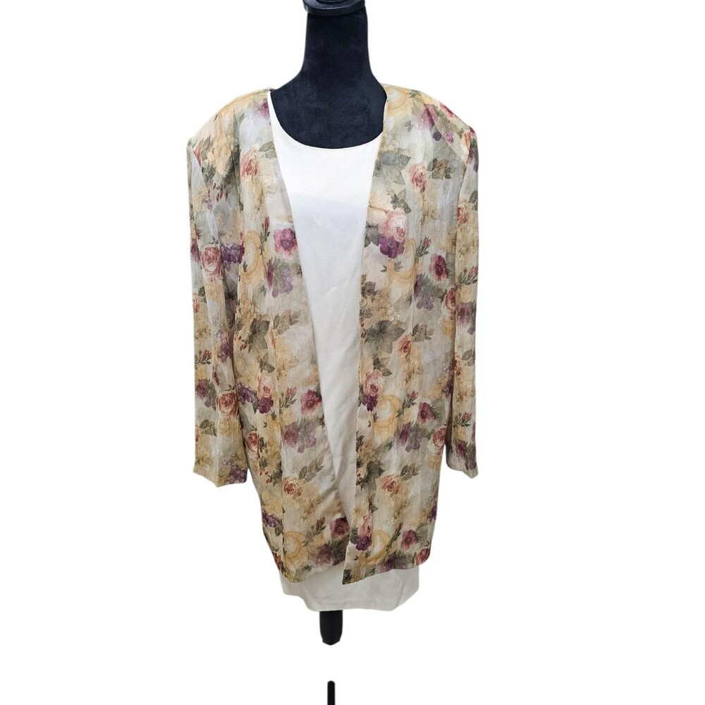 Vintage Michael Blair Fashion Womens Floral Sheer Cardigan w/White Dress 10/12